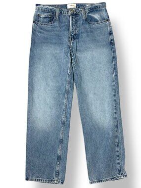 Frame Slouchy Straight Jeans Medium Wash Button Fly Size 27